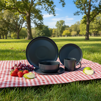 Services de table en grès classique de qualité supérieure Guangda |   Assiettes et tasses en céramique émaillée noire |   Services de table compatibles lave-vaisselle et four