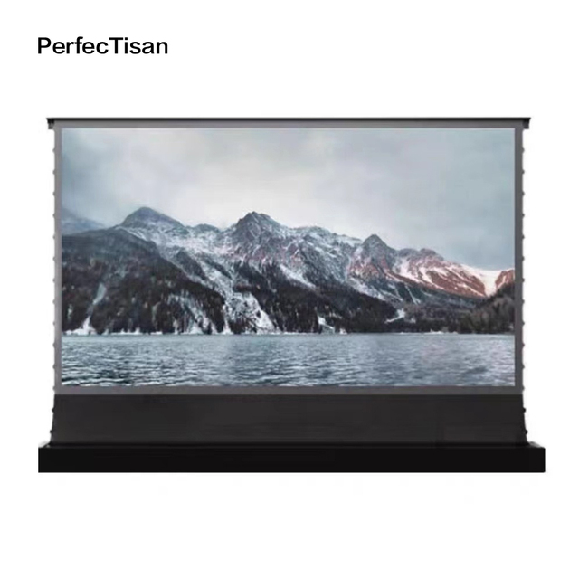 PerfecTisan Motorised Floor Rising Projector Screen 150inch Large Size 8k ALR Projector Screen Roll up Automatic Long Throw