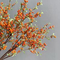 Kunstmatige kleine bessen lange tak, duindoornvrucht, fruitrank, bloemaccessoires, bloemendecoratie