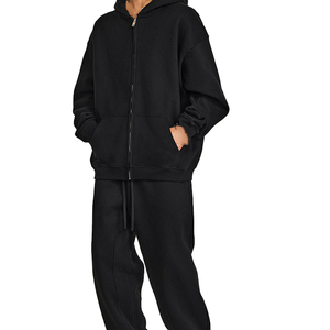 Conjunto de Sudadera con capucha y pantalones largos con cremallera de Color sólido de lana suelta para hombre y mujer de <span class=keywords><strong>marca</strong></span> de moda 2025 para ropa informal - Product Image 2