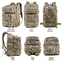 Sac à dos tactique 3D d'extérieur, respirant, imperméable, 45L, en tissu Oxford, ultra-léger, pour le sport, les voyages, la randonnée, l'alpinisme