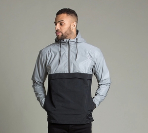 Personnalisé polyester disjoncteur imperméable hommes noir demi-zip noir plaine vestes - Product Image 1