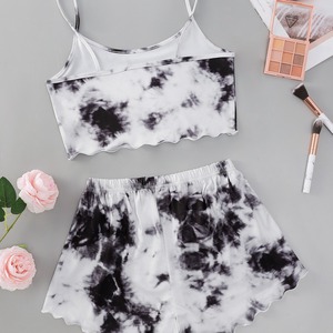 Impreso <span class=keywords><strong>de</strong></span> manga corta <span class=keywords><strong>Top</strong></span> Tie-dye Shorts <span class=keywords><strong>House</strong></span> Suit Cute Girl's Night Dress Pijamas suaves - Product Image 3