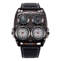 Reloj de doble zona horaria para hombre con brújula, termómetro, manecillas luminosas y correa de cuero