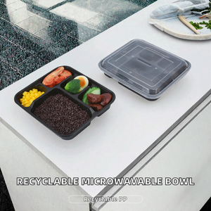 Bol carré jetable en plastique PP recyclable et compatible micro-ondes pour salade, sushi, hamburger, avec gaufrage et vernissage - Product Image 2