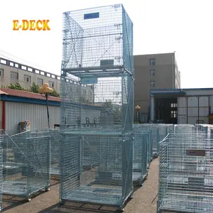 Có Thể Gập Lại Cứng Nhắc Mạ Kẽm Stackable Kho Ráp Lưu Trữ Hàng Hóa Cứng Nhắc Dây Kim Loại Lưới Container