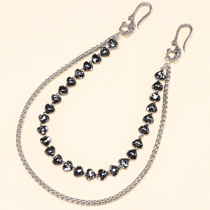 Beaded Double Layer Pants <b>Chain</b> Black Ink Splatter Heart Design Zinc Alloy <b>Waist</b> <b>Chain</b> Hip Hop Casual Style - Product Image 3