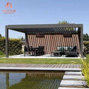 Toit de pergola électrique en aluminium réglable <span class=keywords><strong>5x4</strong></span> ensemble de montage mural LED cadre enduit de poudre résistant à la pourriture naturelle pour terrasses - Product Image 1