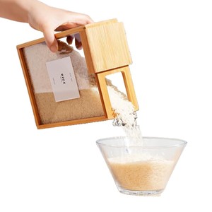 Caja de almacenamiento de arroz de bambú con tapa cuadrada de madera y ventana transparente para uso en la cocina. - Product Image 2