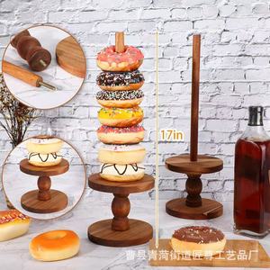 Soporte de exhibición de donuts de madera, redondo, de 1 capa, duradero, para fiestas de cumpleaños, decoración del hogar - Product Image 2