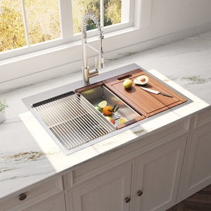 Évier de poste de travail à rebord personnalisable-Évier de cuisine professionnel fait à la main avec accessoires, certifié CUPC - Product Image 4