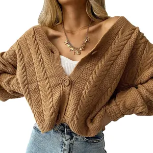 Mosaaw — cardigan en tricot à col v pour femmes, pull de style occidental, couleur unie, câble