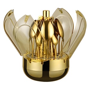 Ensemble de <span class=keywords><strong>couverts</strong></span> en plastique doré de <span class=keywords><strong>24</strong></span> pièces, <span class=keywords><strong>couverts</strong></span> occidentaux durables en acier inoxydable avec boîte cadeau pour cadeaux d'affaires, mariages - Product Image 5