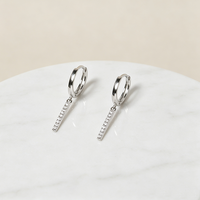 Boucles d'oreilles pendantes tendance, créoles, à barre linéaire en zircon cubique, Huggie pavé géométrique moderne, en laiton plaqué or pour femme