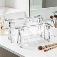 Sac de maquillage transparent OEM, étui cosmétique en PVC, pochette de toilette portable imperméable avec fermeture éclair