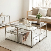 Table basse moderne modulaire écologique avec structure en acier inoxydable, autoportante et multifonctionnelle pour salon