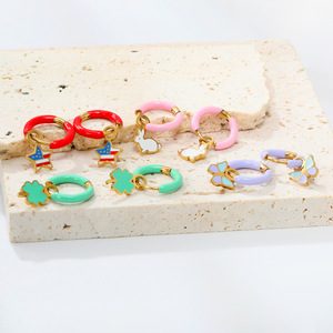 Boucles d'oreilles pendantes en alliage de zinc, motif papillon, lapin, étoile, pour filles, cadeau, bijoux tendance - Product Image 1