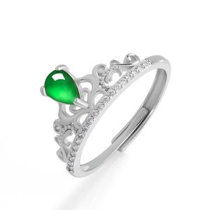 S925 <b>silver</b> <b>set</b> with natural A-grade jadeite emerald green crown <b>ring</b>, ice-grade jadeite women's <b>ring</b>, adjustable design - Product Image 1