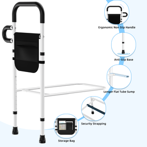Barres de lit réglables pour la sécurité des personnes âgées, barres d'assistance au lit pour lit double, canne de lit portable pour seniors avec poche de rangement - Product Image 2