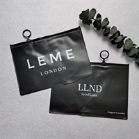 Sac à fermeture éclair en PVC noir écologique recyclable personnalisé de petite taille avec poignée pour l'emballage de cosmétiques et de bijoux, pochette à fermeture éclair