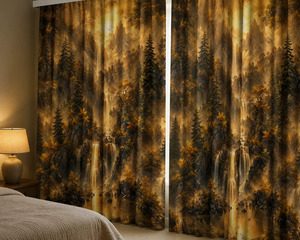 Decorative Waterfall and Forest Velvet Blackout Curtain Each Panel Art Nouveau Inspired Scenic <b>Window</b> Drapery for Living Room - Product Image 2