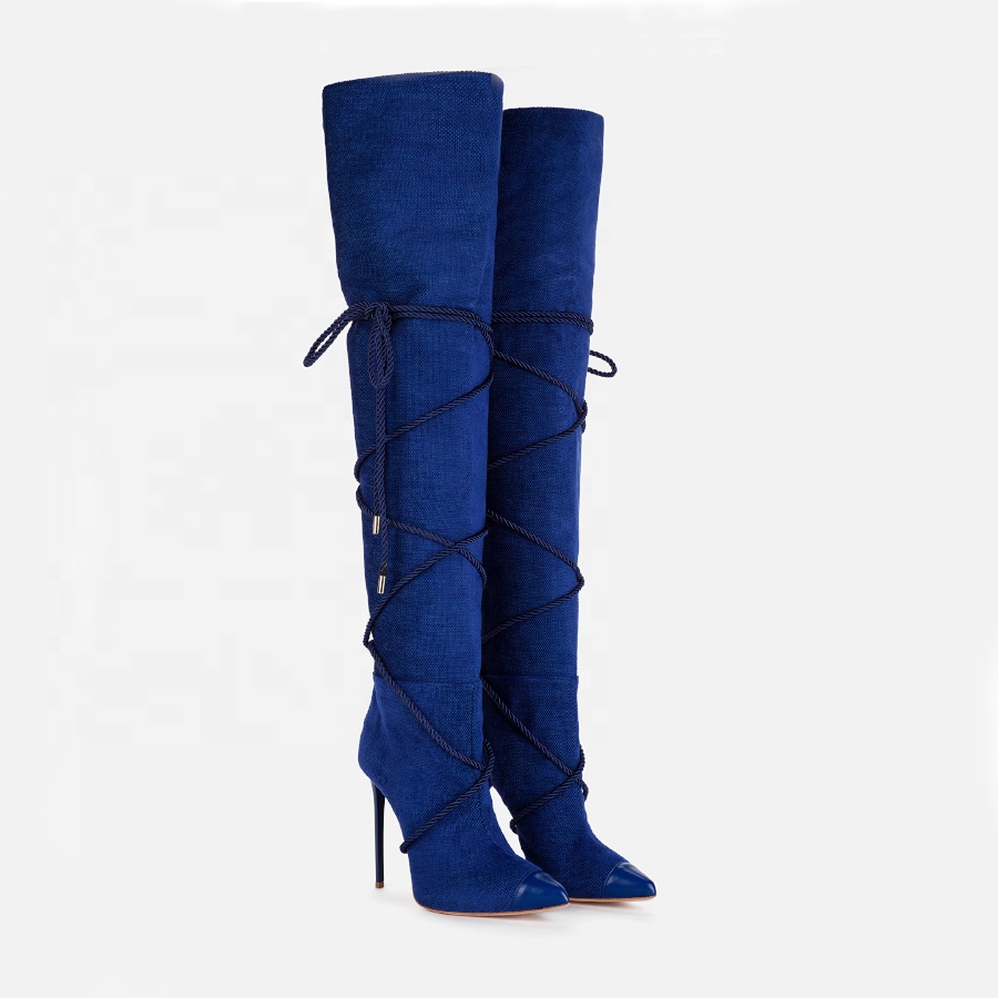 Thiết Kế Mới Bán Hot Over The Knee Ladies Boot Denim Stiletto Giày Cao Gót 2020 Phụ Nữ Đùi Cao Boots