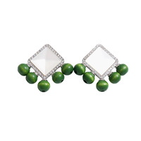 Boucles d'oreilles clous vertes en strass pour femmes, forme géométrique diamant, style vintage minimaliste rétro, bijoux tendance, cadeau, vente en gros