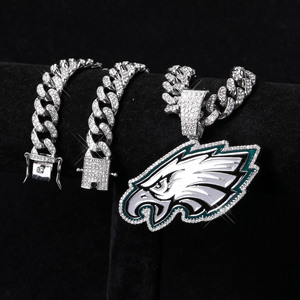 <span class=keywords><strong>Collier</strong></span> Pendentif Personnalisé Logo Équipe de Football Américain Philadelphia Eagles Bijou Fantaisie Fine pour Amis Hiphop ou Fans de Sport - Product Image 1