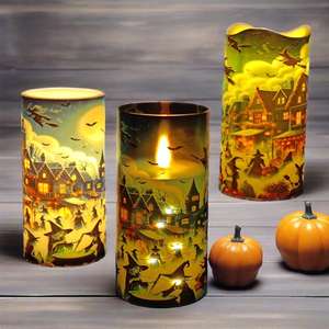 Vela LED de Halloween Trio Brujería Bruja Hechizos mágicos Pilares de calabaza con control remoto Vela sin llama con pilas - Product Image 2