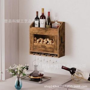 ชั้นวางไวน์ติดผนังไม้พร้อมที่แขวนแก้วสำหรับตกแต่งบาร์ที่บ้าน - Product Image 4