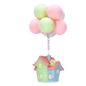 Karikatür uçan balon yapı taşları evi çocuk oyuncakları akvaryum süsleri reçine kale süslemeleri peri evi reçine