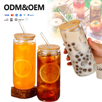 Couvre-bouteilles en liège et pailles en verre, design classique, réutilisables, de haute qualité, gobelet en verre borosilicate de 16 oz pour la bière et le café glacé