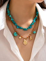 Collier superposé de perles turquoise, style bohème, avec pendentifs coquillages, étoiles de mer et crabes, pour femmes, vente en gros de bijoux
