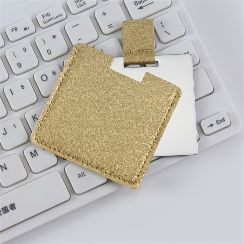 Xf gold - miroir 60*60mm étui cuir 68*65mm