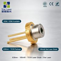 Nouvelle diode laser rouge Sharp 638 nm 185 mW monomode TO18 en boîtier métallique à largeur de ligne spectrale étroite pour projection, longue durée de vie