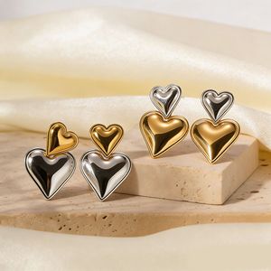 Heart Shaped <b>Stud</b> Earrings Gold <b>Silver</b> Two Tone Stainless Steel Fashion Jewelry Gift For Women - Product Image 1