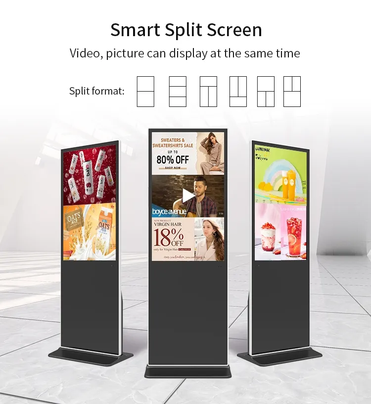 HUSHIDA intelligenter Kiosk boden-stehende digitale Beschilderung Kiosk-Totem vertikale LCD-Werbeanzeige digitale Beschilderung