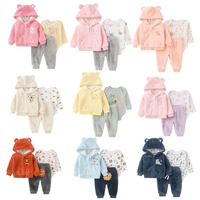 Ensemble de vêtements pour bébé d'hiver en trois pièces, unisexe, combinaison à manches longues, sweat-shirt à capuche, épais et chaud, ensemble de vêtements pour bébé personnalisé