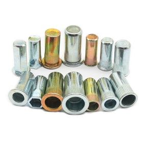 Écrous à sertir à tête plate à extrémité ouverte, rivets à corps moleté, inserts rivets, acier au carbone, M4 M5 M6 M8 M10 M12, zingué jaune - Product Image 3