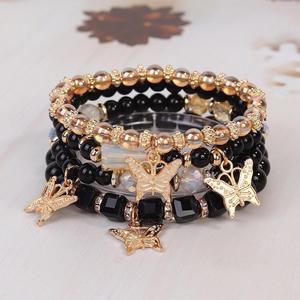Ensemble de bijoux perlés de style bohème le plus vendu, pendentif papillon en alliage, multicouche, 4 pièces/ensemble, <span class=keywords><strong>bracelet</strong></span> élastique en cristal pour femmes - Product Image 3