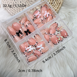 96 Uds./caja Puntas de <span class=keywords><strong>Uñas</strong></span> Acrílicas Rosadas con Diseño de <span class=keywords><strong>Leopardo</strong></span> y Lazo Francés, Cortas, Cuadradas, Almendradas, <span class=keywords><strong>Uñas</strong></span> Postizas al por Mayor - Product Image 4