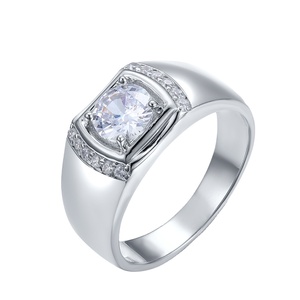 Anillo de Compromiso Masculino de Alta Calidad con Piedras Preciosas Rusas, Plata de Ley 925, Diamante Sintético Cultivado en Laboratorio, Elegante - Product Image 1