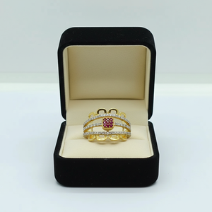 Elegant 22K Gold <b>Ring</b> with Red Stone Cluster and Diamond Accents Designer <b>Statement</b> <b>Ring</b> for Women - Product Image 2