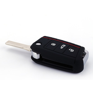 Étui de clé en silicone avec emblème GTI, compatible <span class=keywords><strong>Volkswagen</strong></span> Golf 7, motif nid d'abeille, surpiqûres rouges, sac de protection pour télécommande Golf - Product Image 6