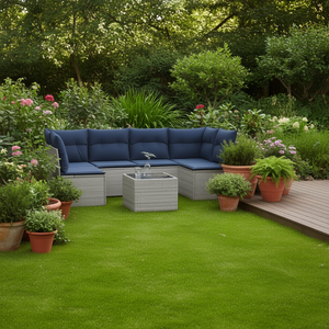 Gray Poly <b>Rattan</b> Patio <b>Sofa</b> Set With Cushions Outdoor Garden Furniture Contemporary Design - Product Image 2