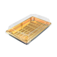 Boîte d'emballage rectangulaire jetable en PET de qualité alimentaire SINHC PACK Golden pour sushis avec couvercle, vente en gros par pièce