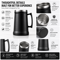 Chope à bière en acier inoxydable, tasse à bière isolée à double paroi, grande capacité, avec poignée, pour bar, camping, voyage