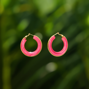 Boucles d'oreilles créoles roses en acier inoxydable 316L avec placage or PVD, bijoux de mode durables et résistants - Product Image 3