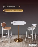 Table Basse de Bar en Marbre Style Ferme Nordique Moderne avec Base en Acier Carbone, Haute Table Bistro pour Café, Cuisine, Salle à Manger, Meuble Écologique