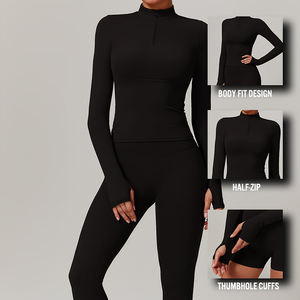 เสื้อโยคะแขนยาวแบบนิ่มสำหรับผู้หญิงเสื้อเชิ๊ตแขนยาวเสื้อเชิ๊ตแขนยาวซิปครึ่งนิ้วสำหรับวิ่งออกกำลังกายฟิตเนสป้ายได้ตามต้องการแฟชั่น - Product Image 4